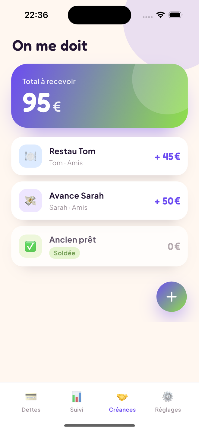 Écran des créances de Detlly : l'argent que l'on vous doit